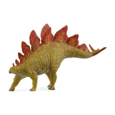 Figura de dinossauro Stegosaurus plástico amarelo com placas vermelhas