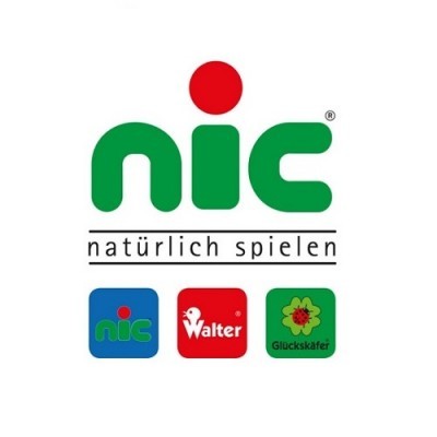 Logótipo da marca NIC com texto e três ícones coloridos