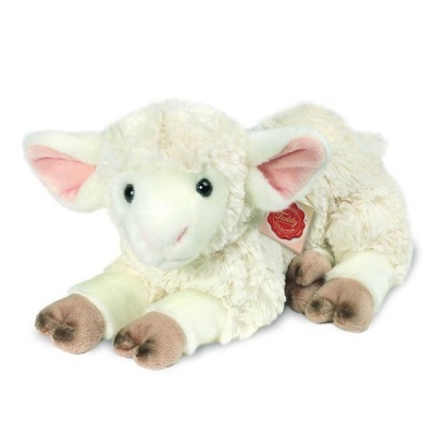 Pelúcia de cordeiro branca com pêlo macio e patas castanho claro