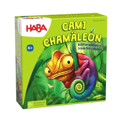Caixa de jogo CAMI CHAMÄLEON com ilustração de camaleão colorido
