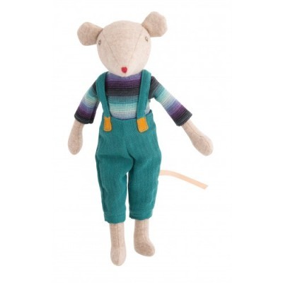 Boneco de peluche rato com roupa colorida