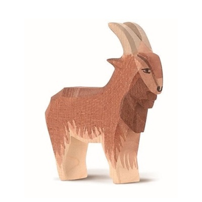 Boneco de cabra em madeira pintada castanho e bege