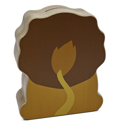 Caixa decorativa em forma de leão vista de costas