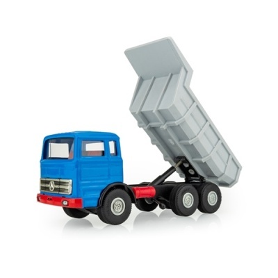 Camião basculante de brinquedo azul e cinza