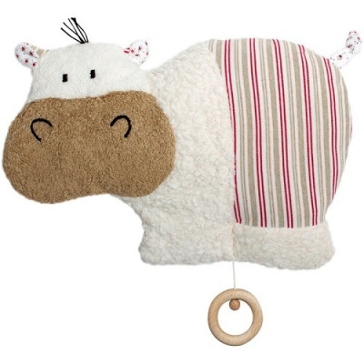 Almofada decorativa em forma de vaca com mistura de tecidos e anel de madeira