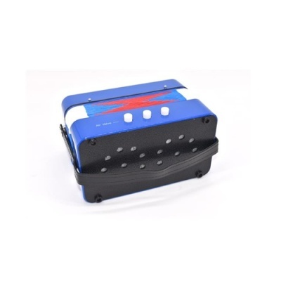 Acordeão azul com botões brancos e alça preta