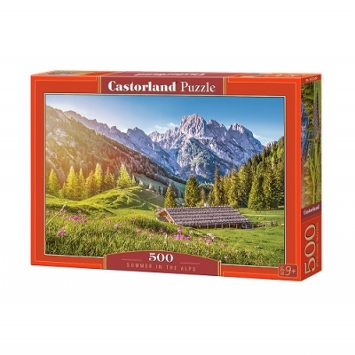 Quebra-cabeças Castorland 500 peças com imagem de montanhas e chalé no verão