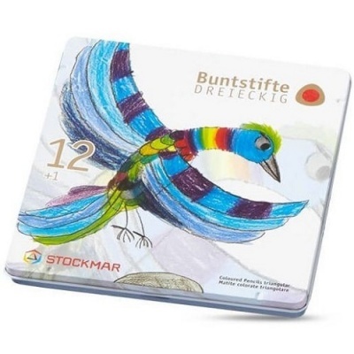 Estojo de lápis de cor triangular com desenho de pássaro colorido