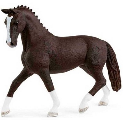 Figura decorativa de cavalo castanho escuro com crina aparada e patas brancas