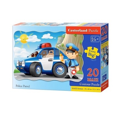 Caixa de puzzle Castorland com ilustração de patrulha policial e 20 peças maxi