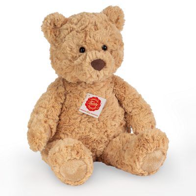 Urso de peluche castanho claro sentado com etiqueta 'Family'