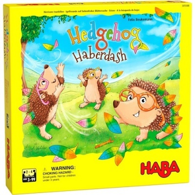 Embalagem do jogo Hedgehog Haberdash da HABA com ilustração de ouriços