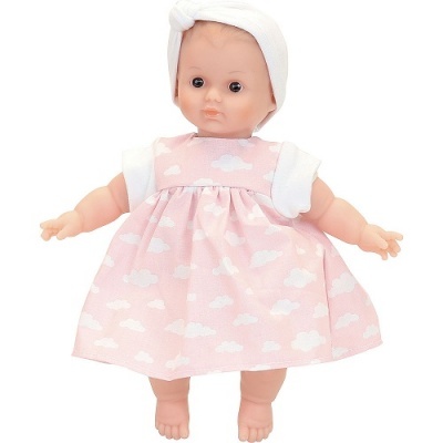 Boneca de bebé com vestido rosa e nuvens brancas