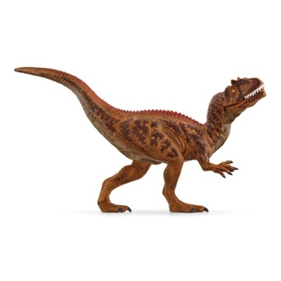 Figura de dinossauro castanho avermelhado com manchas escuras