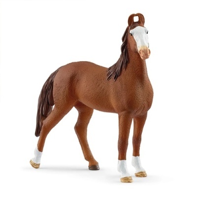Figura de cavalo de brinquedo castanho com manchas brancas