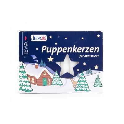 Caixa azul de velas para miniaturas com cenário de inverno e janela em forma de estrela