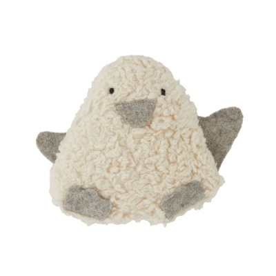 Brinquedo de pelúcia em forma de pássaro branco com asas cinzentas