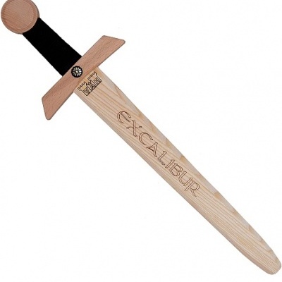 Espada de madeira com gravação EXCALIBUR e cabo em tecido preto