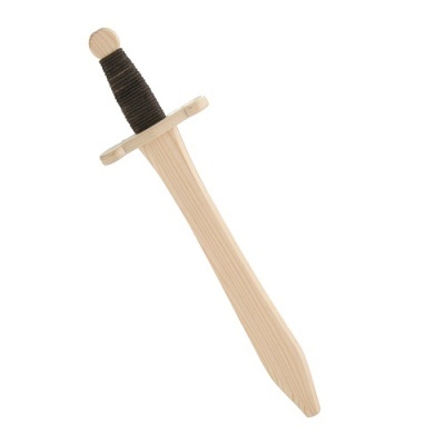 Espada de madeira clara com punho em corda preta