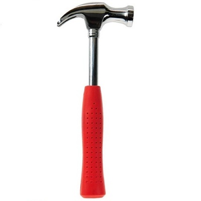 Martelo com cabo vermelho e cabeça metálica