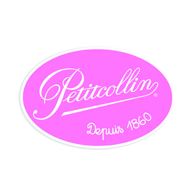 Logótipo oval rosa com texto branco Petitcollin Depuis 1860