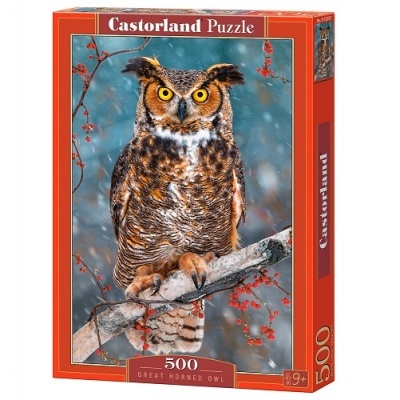 Embalagem de quebra-cabeças com imagem de coruja-de-chifres-grandes