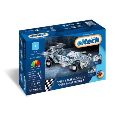 Caixa azul de brinquedo eitech para construir carro metálico Speed Racer