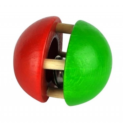 Brinquedo de madeira bola vermelho e verde com sino interior