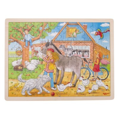 Quebra-cabeças infantil de madeira com imagem de quinta e animais