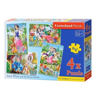 Caixa de puzzle Castorland com 4 puzzles grandes da Branca de Neve e os Sete Anões
