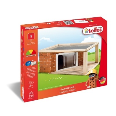 Caixa de brinquedo de construção casa de jardim teifoc com tijolos e varanda