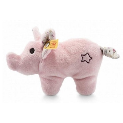 Peluche de elefante cor-de-rosa com orelhas florais e estrela bordada