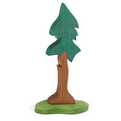 Figura de árvore de madeira com tronco castanho, copa verde e base verde