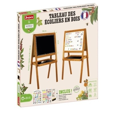 Caixa de quadro escolar em madeira com lousa preta e quadro branco magnético