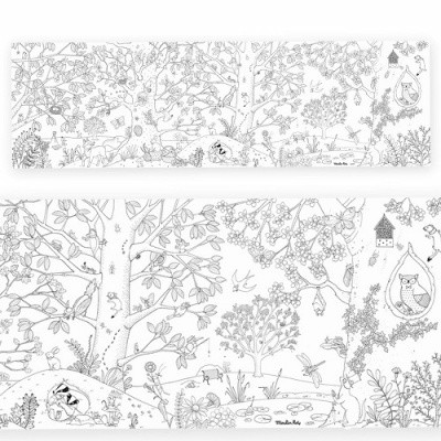 Papel de parede ou painel decorativo com ilustrações naturais a preto e branco