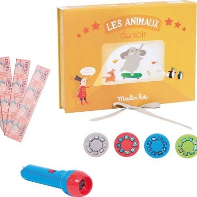 Conjunto de brinquedo infantil com lanterna e discos coloridos com animais