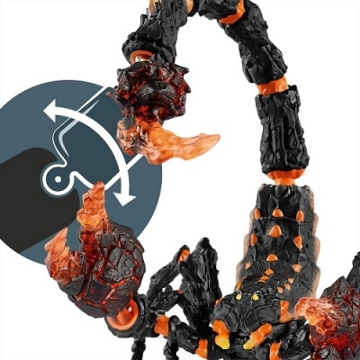 Figura de escorpião preta e laranja com textura de lava