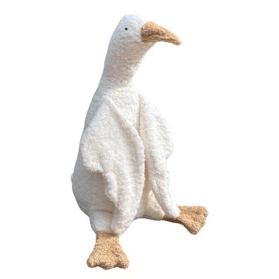 Pelúcia de pato branca com bico e patas castanhas