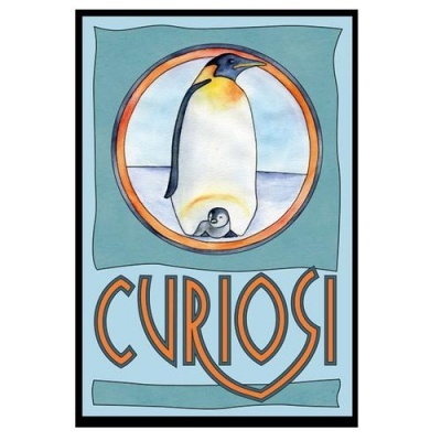 Ilustração de pinguins e texto CURIOUSI