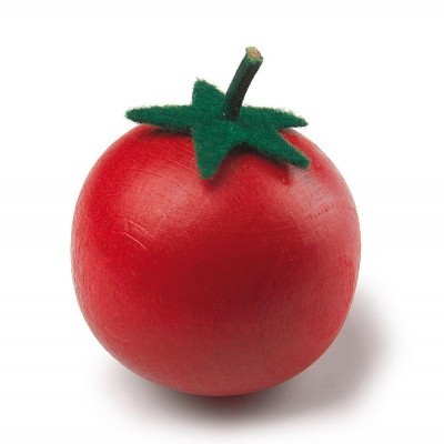 Tomate decorativo de madeira vermelho com caule verde em tecido