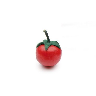 Tomate artificial vermelho com caule e folhas verdes