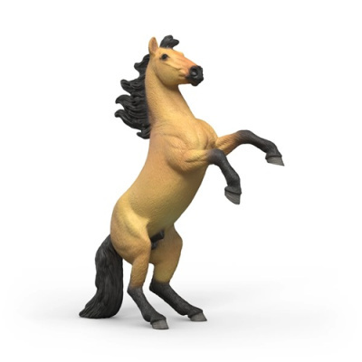 Estatueta de cavalo castanho com crina e cauda pretas sobre fundo branco