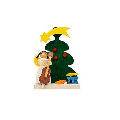 Decoração de madeira Natal com anjo tocando violino e árvore