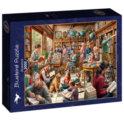 Quebra-cabeças Bluebird Puzzle 2000 peças com imagem de livraria e pessoas lendo