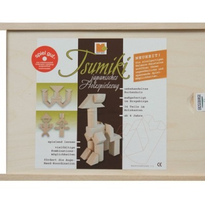 Jogo de construção de madeira Tsumiki japonês em caixa de madeira com 34 peças