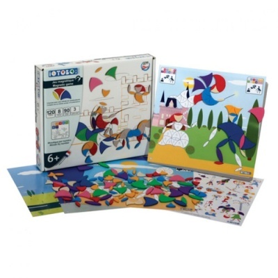 Jogo de puzzle magnético OTOBOJ com peças coloridas e tabuleiro ilustrado