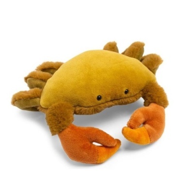 Pelúcia caranguejo amarelo com garras alaranjadas