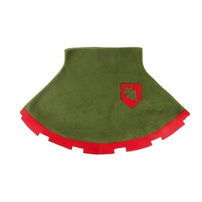 Capa abatível verde com forro vermelho e emblema de folhas