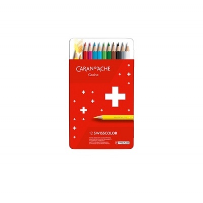 Estojo metálico vermelho com 12 lápis de cor Caran d'Ache Swisscolor