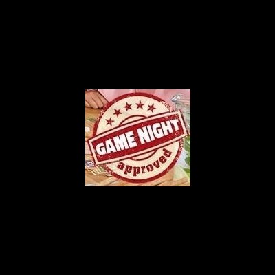 Selo circular com as palavras 'GAME NIGHT approved' em destaque